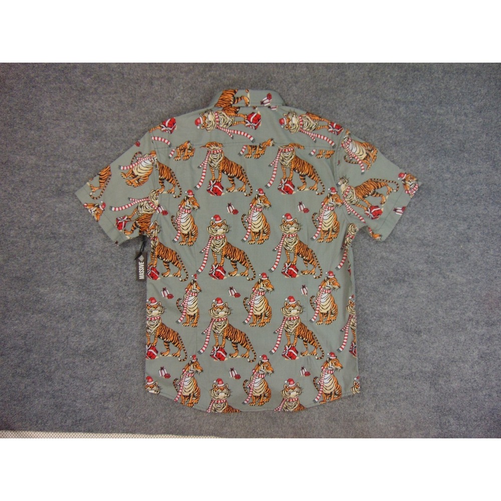 Massive Shirt Mens Mens Med Gray Santa Tiger Christmas Holiday Print - Picture 3 of 9